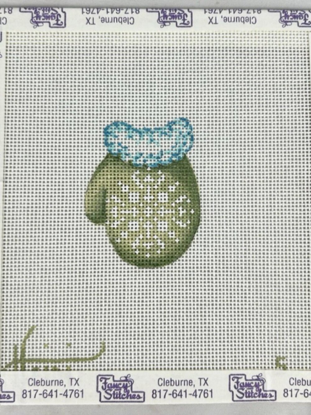 Heidi Handpainted Needlepoint Canvas HP 16 Ct Green Winter Mitten Glove